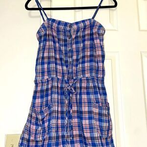 Aerie plaid spaghetti strap tie front cotton dress